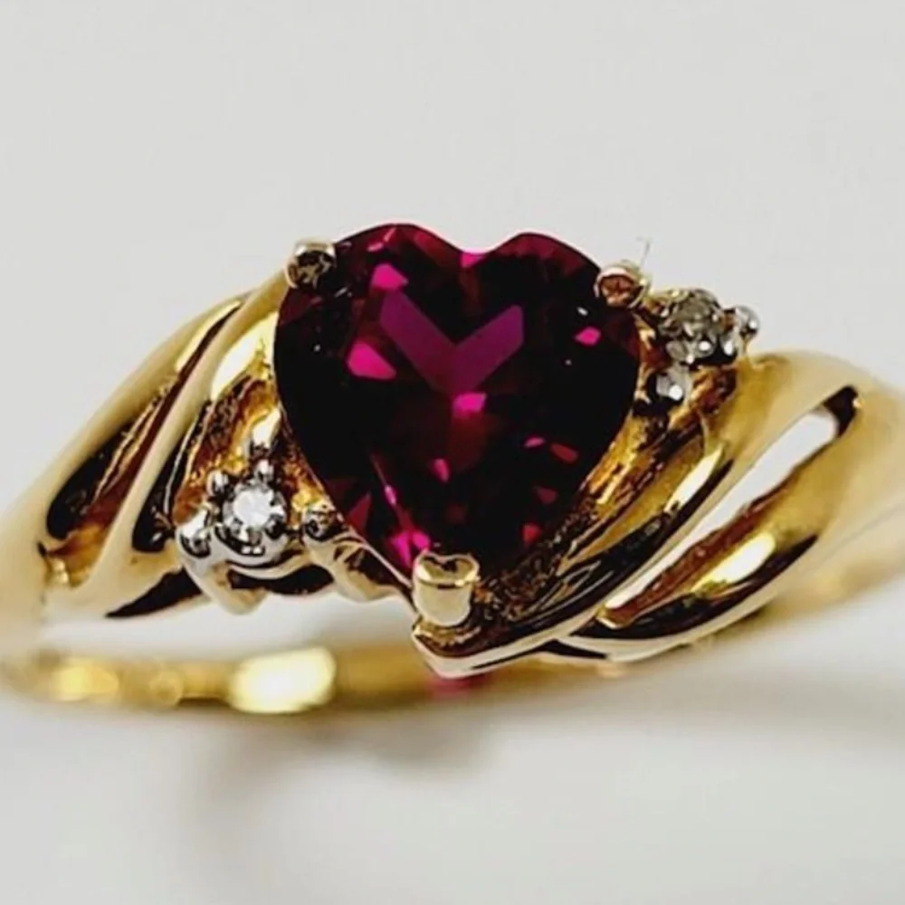 10k yellow gold, diamonds and pink sapphires jewelry set in heart box - Picture 7 of 16